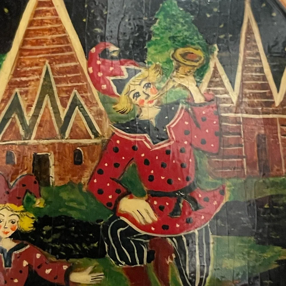 Vintage Russian Wooden Turned Painted Box